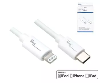 Καλώδιο USB C σε Lightning, MFi, κουτί, λευκό, 0,50m με πιστοποίηση MFi, καλώδιο συγχρονισμού και γρήγορης φόρτισης